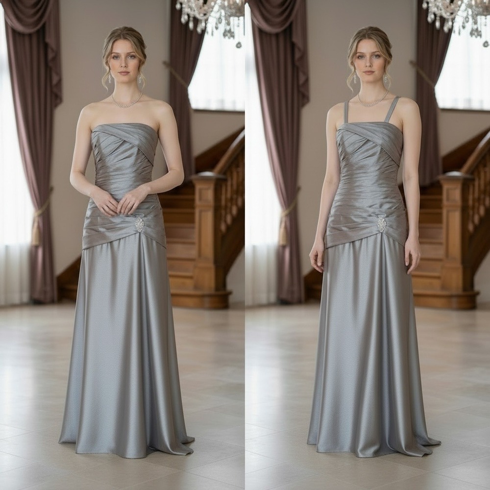 Impression Bridal Metallic Grey Brooch Formal Gown Dress 6 NWT Prom Wedding